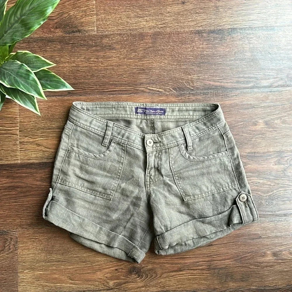 Divine Rights of Denim Olive Green Linen Shorts | Green Shorts | Linen shorts
